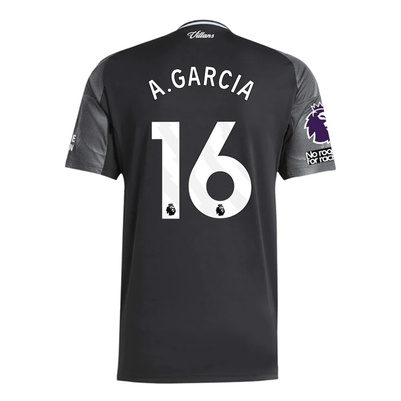 adidas A. Garcia Men's Aston Villa 25/26 Away Jersey w/ EPL + NRFR Patches (Black/Global Blue)