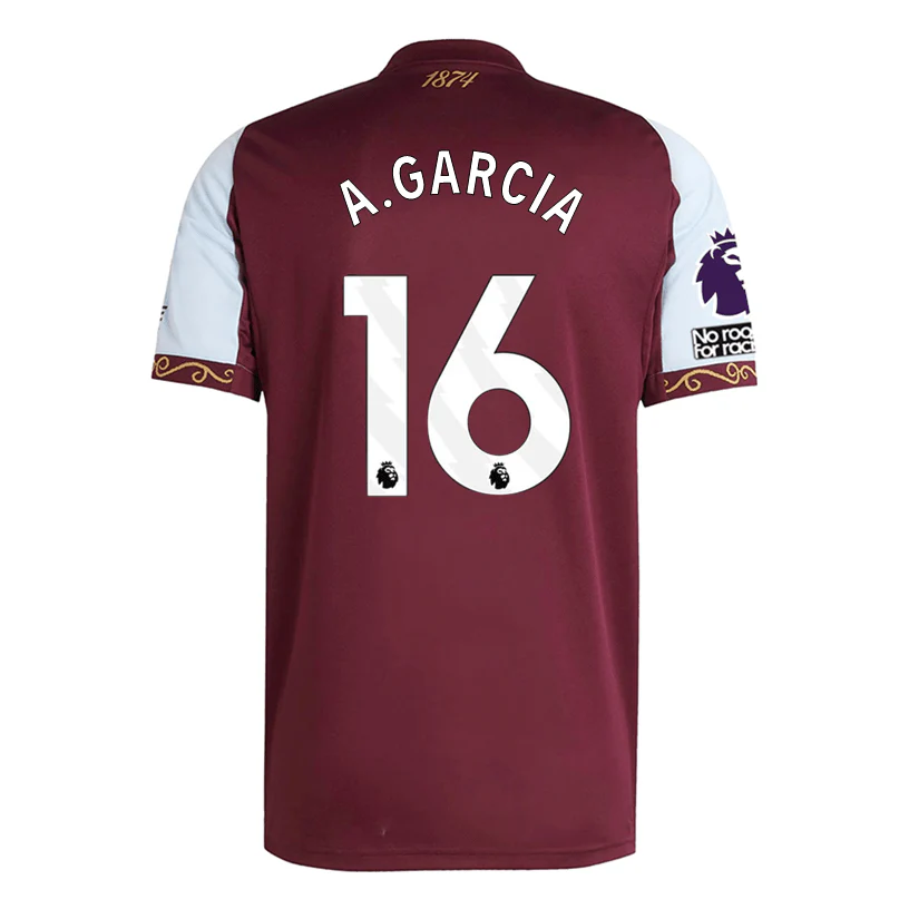 adidas A. Garcia Men's Aston Villa Home Jersey 25/26 w/ NRFR + EPL Patches (Maroon/Blue)
