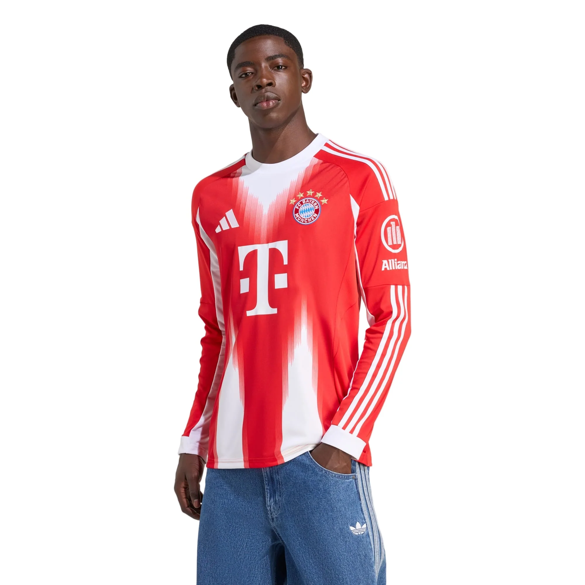 adidas Alphonso Davies Men's Bayern Munich Long Sleeve Home Jersey 25/26 w/ Bundesliga Champions Patch (Red/White) - Image 4