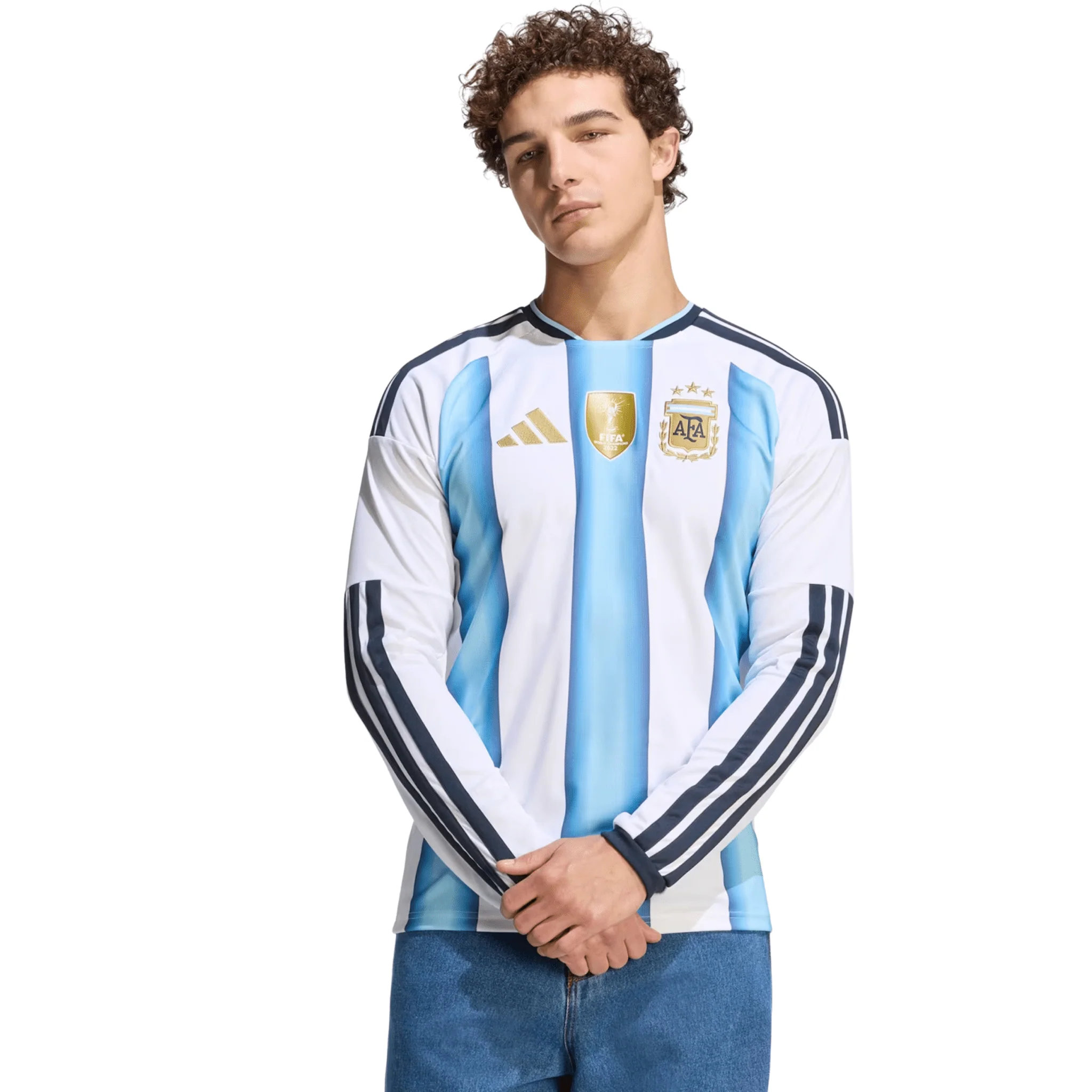 adidas Men's Argentina Long Sleeve Home Jersey 2026 (White/Icey Blue/Light Blue) - Image 3