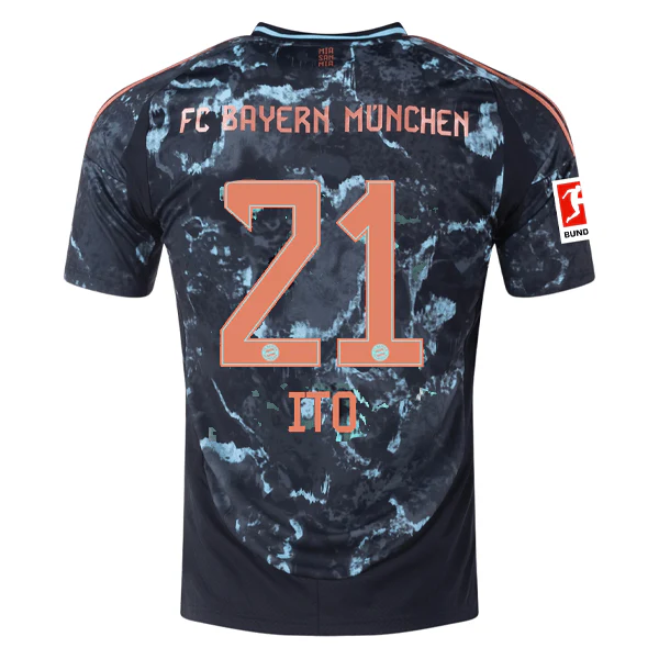 adidas Bayern Munich Hiroki Ito Away Jersey w/ Bundesliga Patch 24/25 (Black/Copper/Blue)