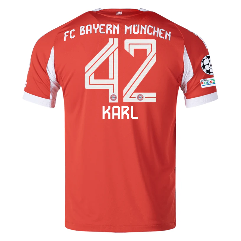 adidas Bayern Munich Karl Home Jersey w/ Champions League Patches 25/26 (Red)