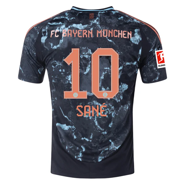 adidas Bayern Munich Leroy Sane Away Jersey w/ Bundesliga Patch 24/25 (Black/Copper/Blue)
