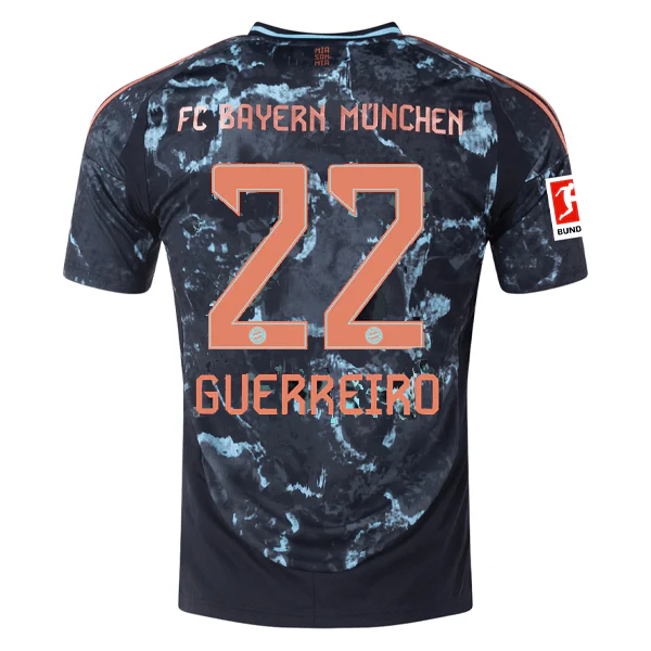 adidas Bayern Munich Raphaël Guerreiro Away Jersey w/ Bundesliga Patch 24/25 (Black/Copper/Blue)