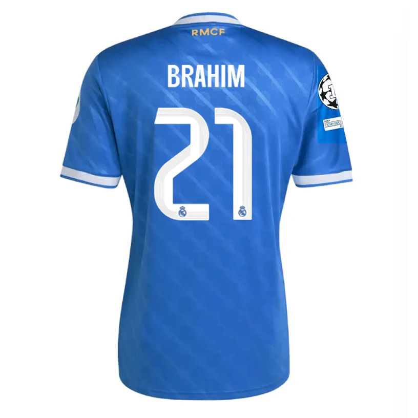 adidas Brahim Men's Real Madrid Third Jersey 25/26 w/ Champions League Patches (Blue/White)