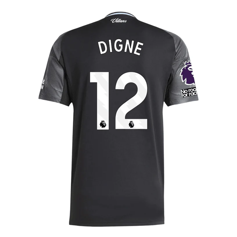 adidas Digne Men's Aston Villa 25/26 Away Jersey w/ EPL + NRFR Patches (Black/Global Blue)