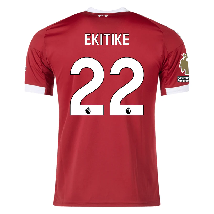 adidas Ekitike Men's Liverpool Home Jersey 25/26 w/ NRFR + EPL Champions Patch (Strawberry Red)