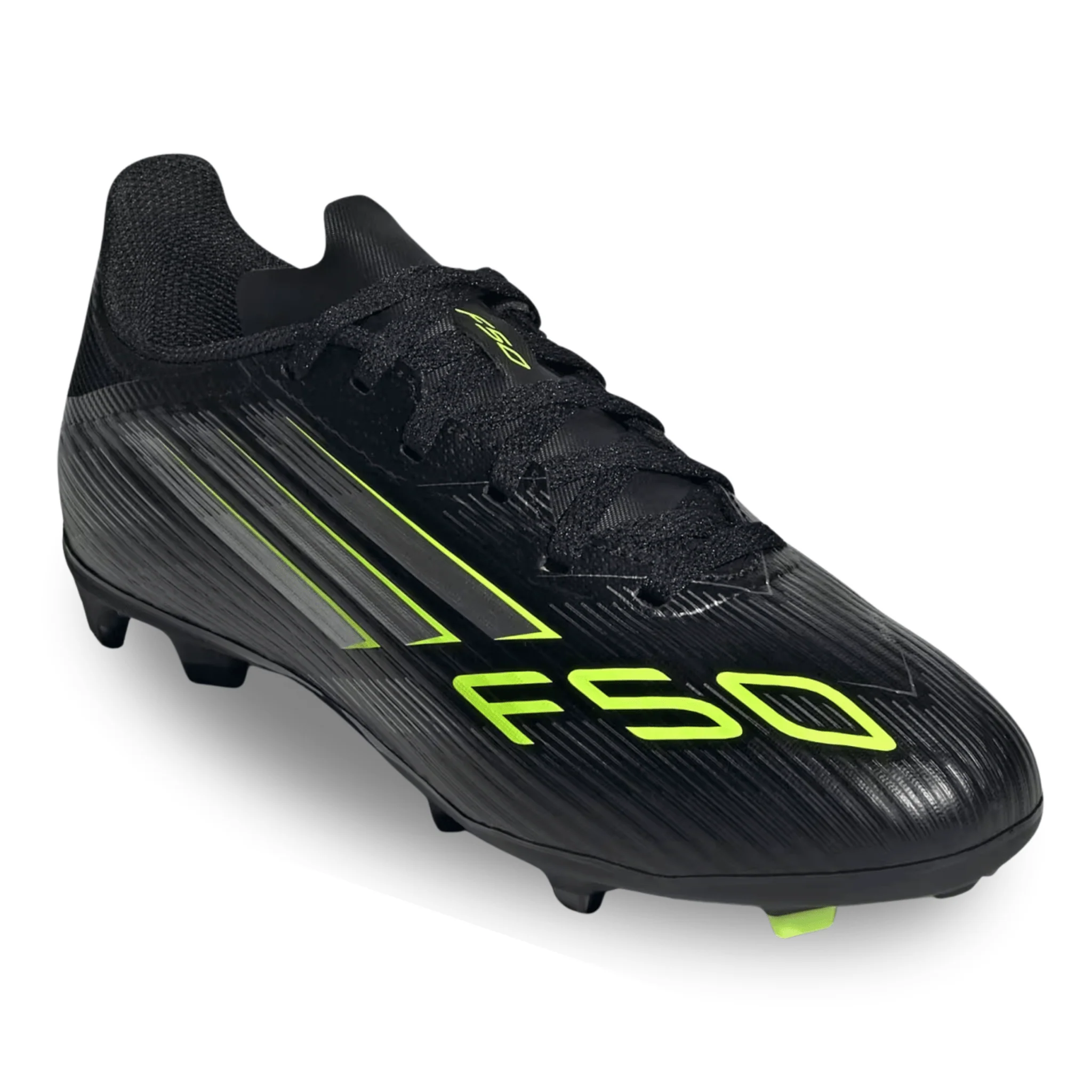 adidas Youth F50 League Firm Ground/Multi Ground Junior Soccer Cleats (Black/Iron Metallic/Lucid Lemon) - Image 3