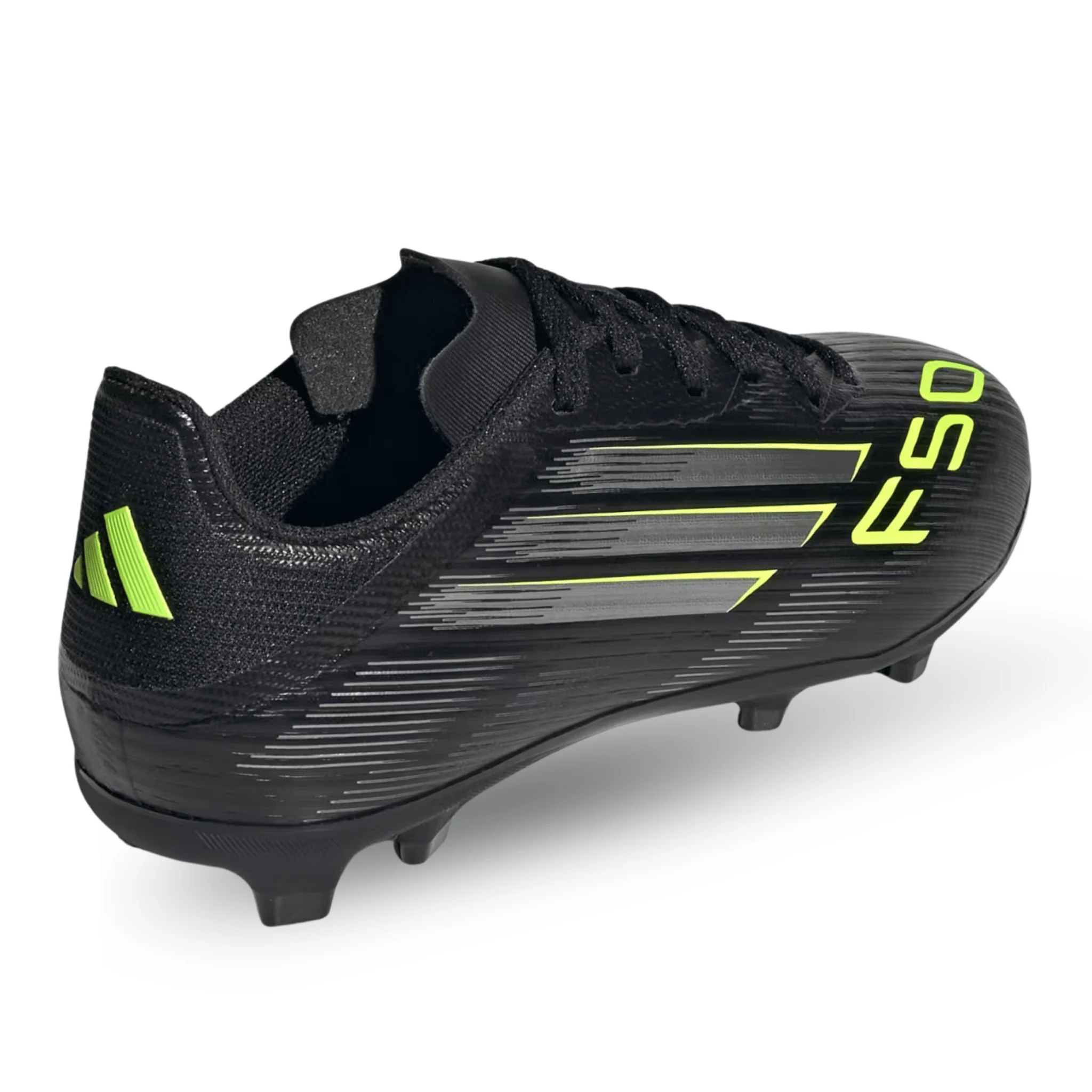 adidas Youth F50 League Firm Ground/Multi Ground Junior Soccer Cleats (Black/Iron Metallic/Lucid Lemon) - Image 4