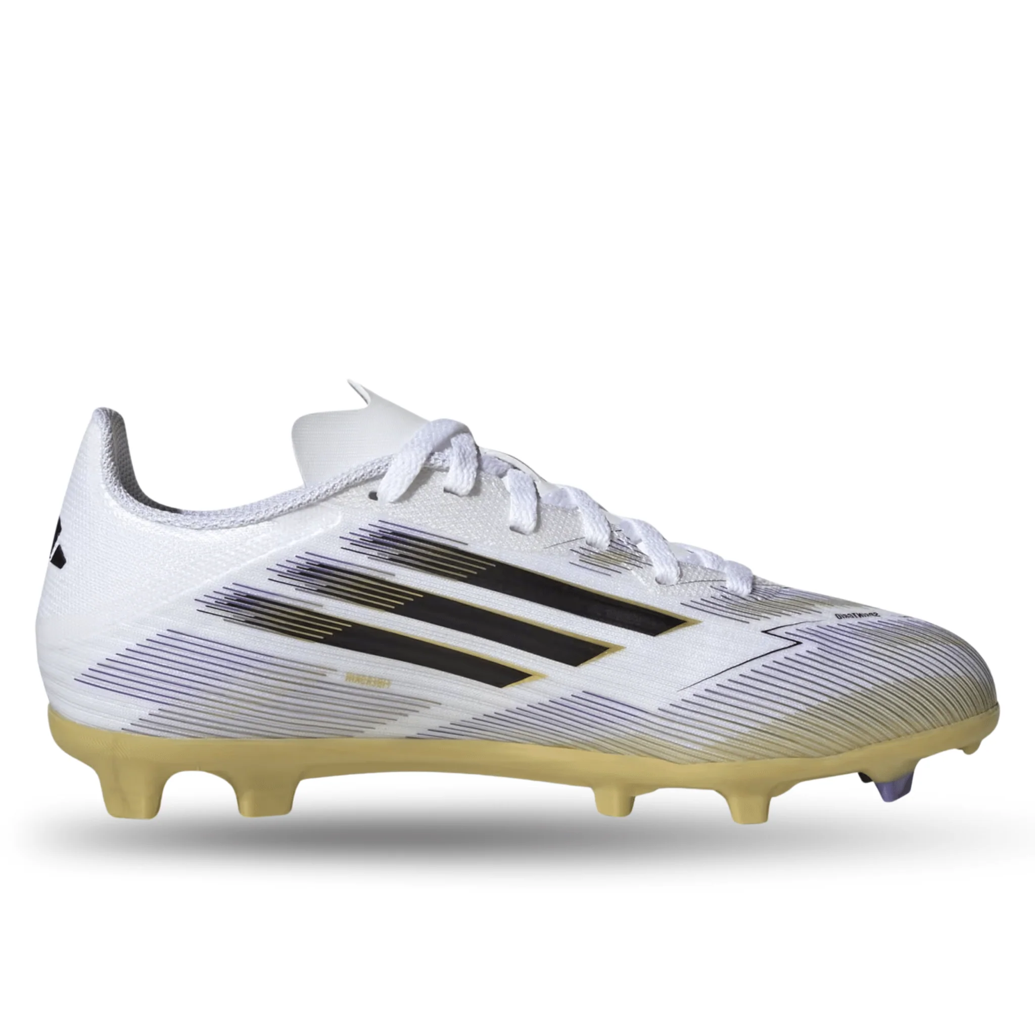 adidas Youth F50 League Firm Ground Multi Ground Jr. Soccer Cleats (White/Black/Gold Metallic) - Image 2