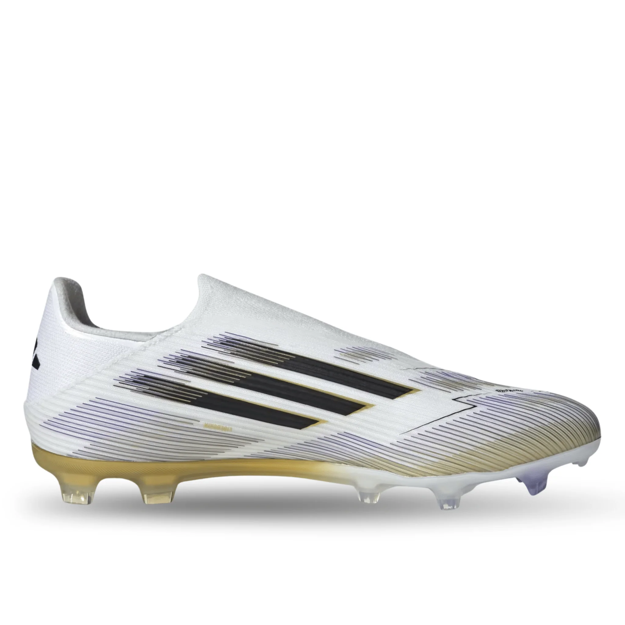 adidas F50 League Laceless FG Soccer Cleats (White/Black/Gold Metallic) - Image 2