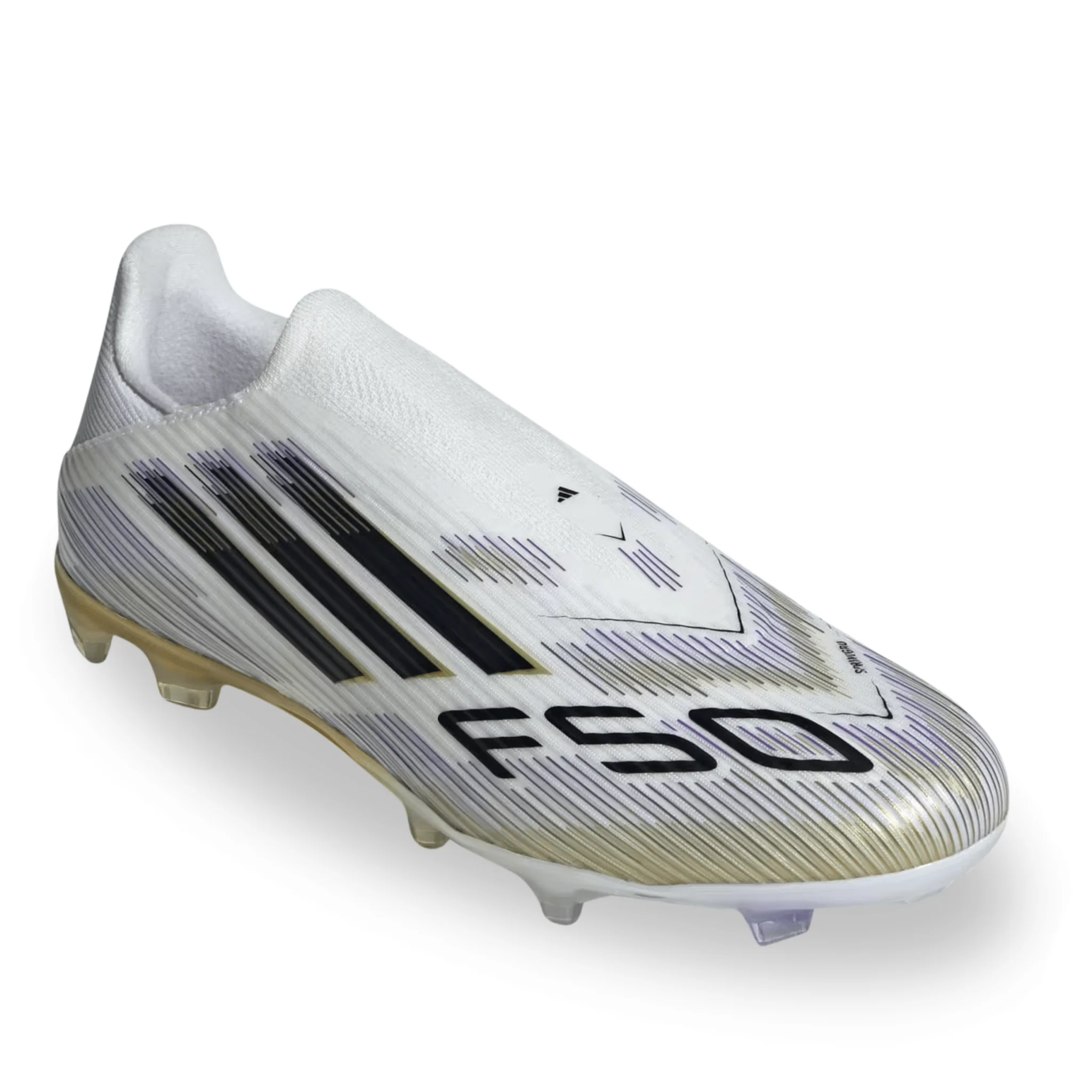 adidas F50 League Laceless FG Soccer Cleats (White/Black/Gold Metallic) - Image 3