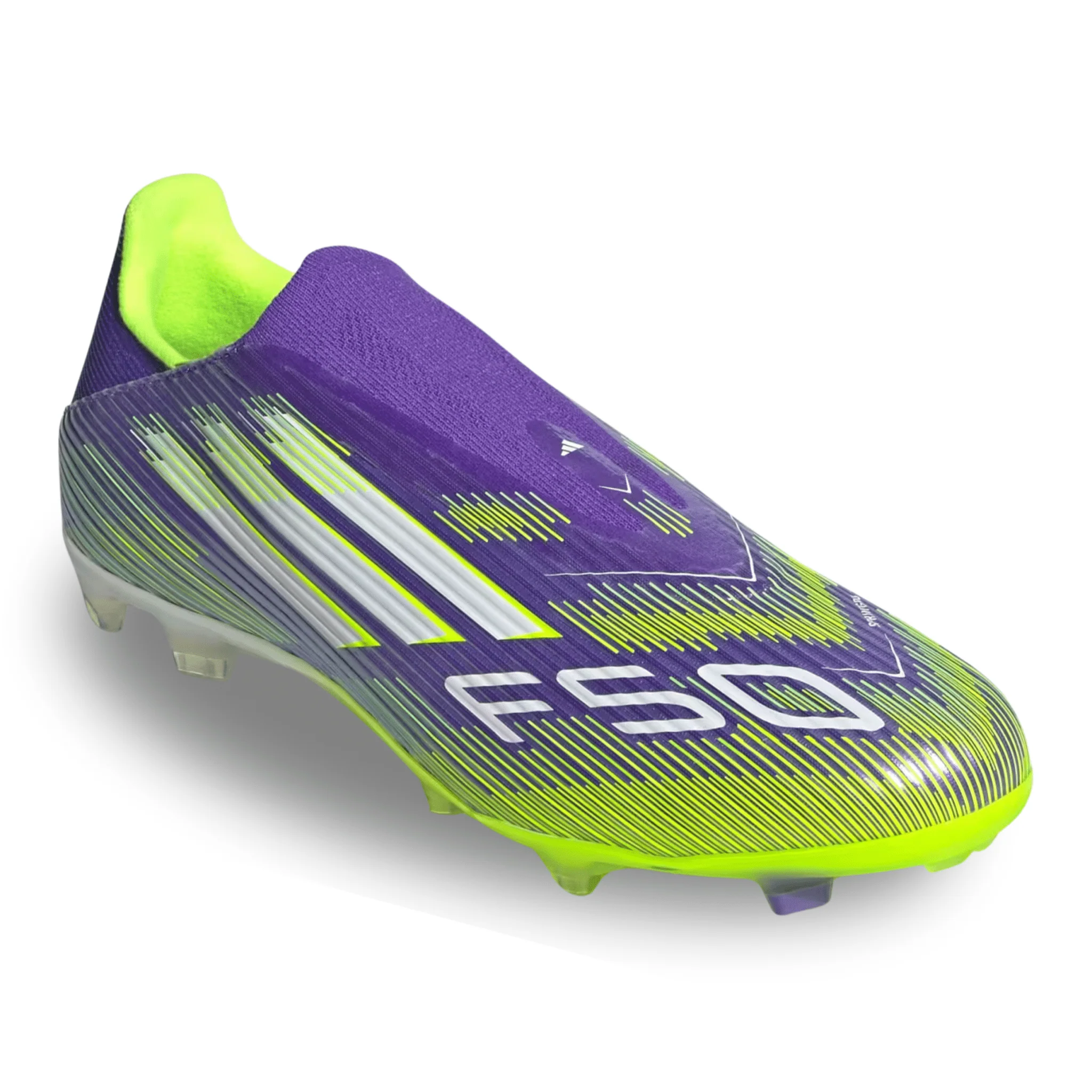 adidas F50 League Laceless FG/MG Soccer Cleats (Purple Rush/Lucid Lemon) - Image 3