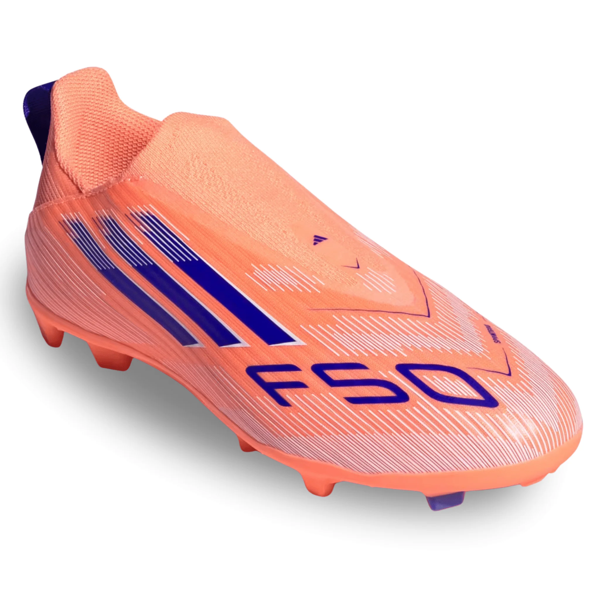 adidas Youth F50 League Laceless FG/MG Junior Soccer Cleats (Orange/Lucid Blue/White) - Image 3