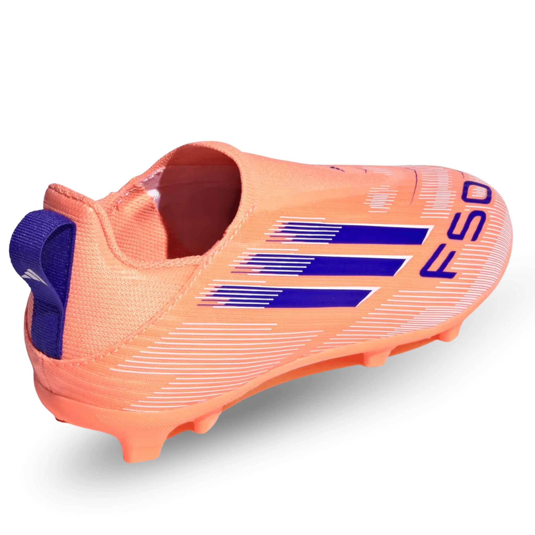 adidas Youth F50 League Laceless FG/MG Junior Soccer Cleats (Orange/Lucid Blue/White) - Image 4