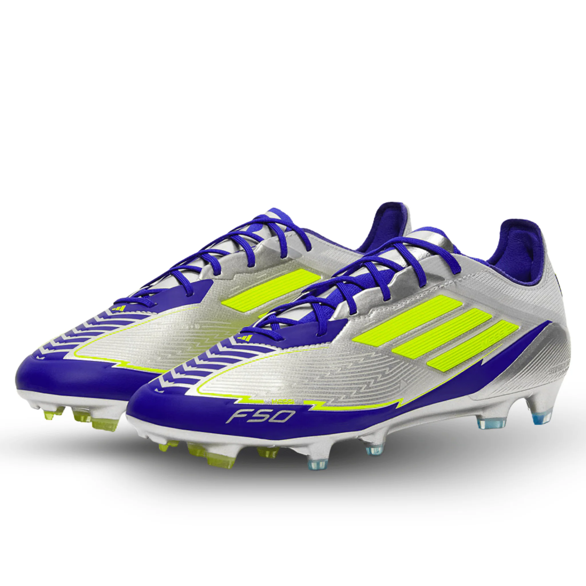 adidas F50 Messi Elite FG Soccer Cleats (Silver Metallic/Lucid Blue) - Image 3