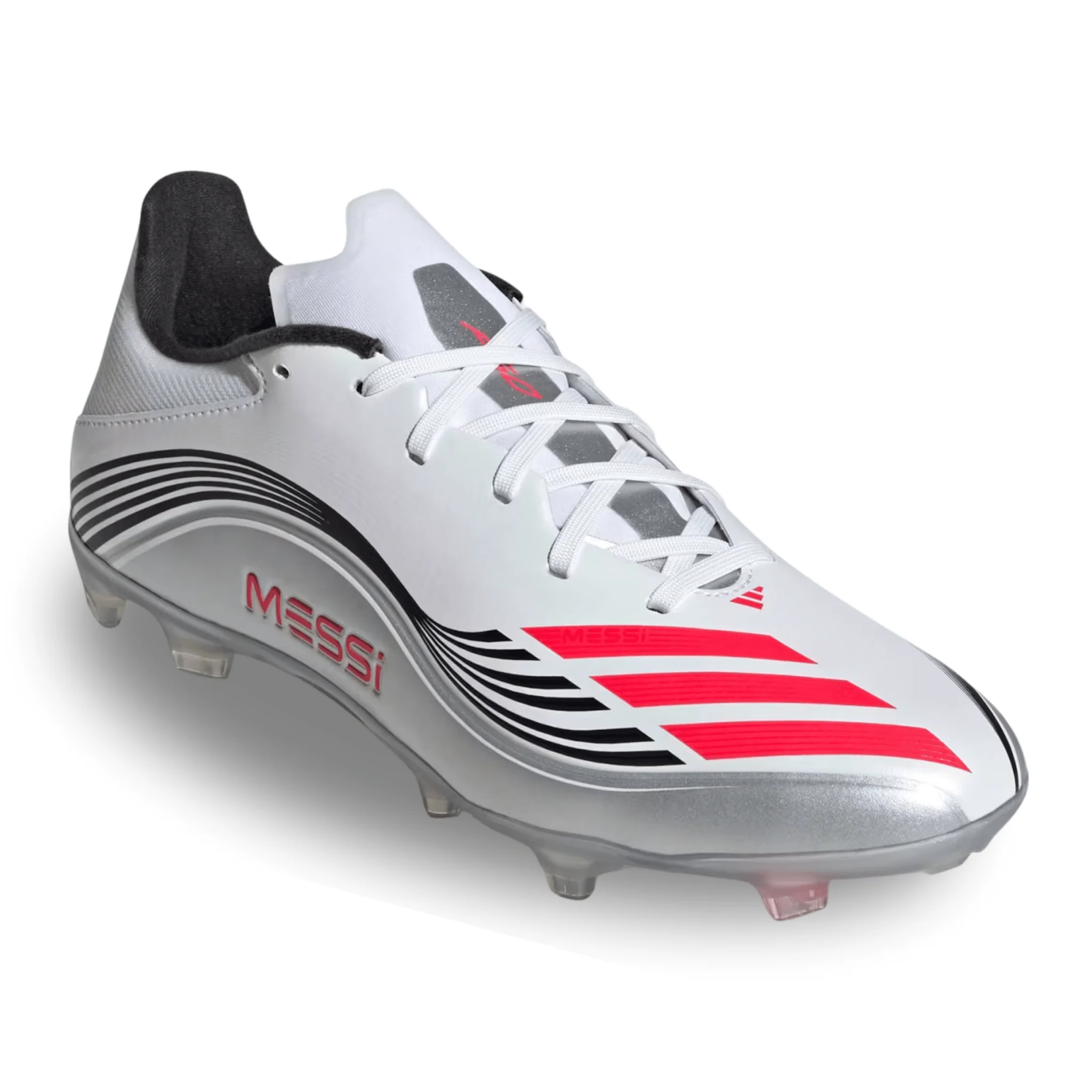 adidas F50 Messi League FG/MG Soccer Cleats (White/Lucid Red/Silver Metallic) - Image 3