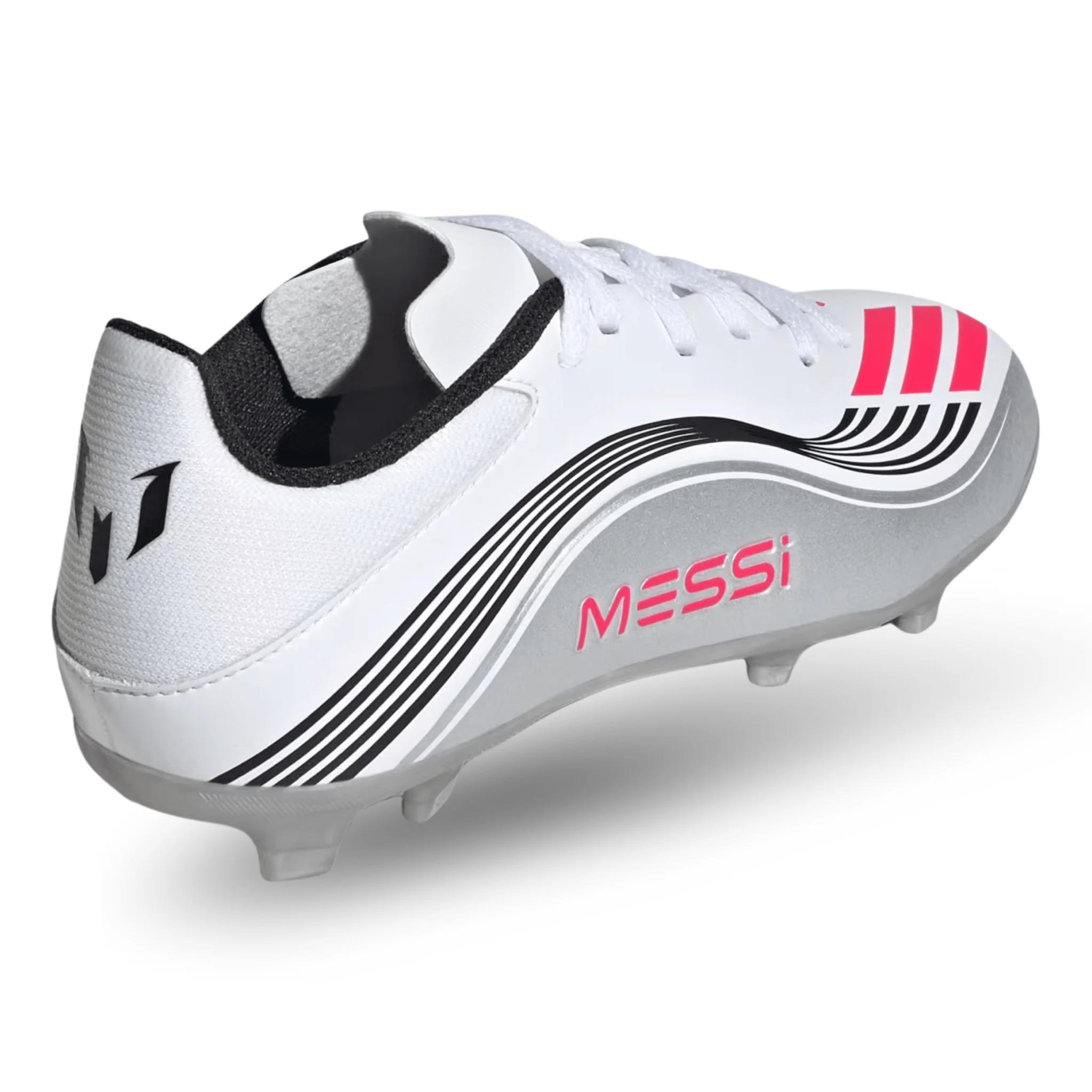 adidas Jr. F50 Messi League FG/MG Soccer Cleats (White/Lucid Red/Silver Metallic) - Image 4