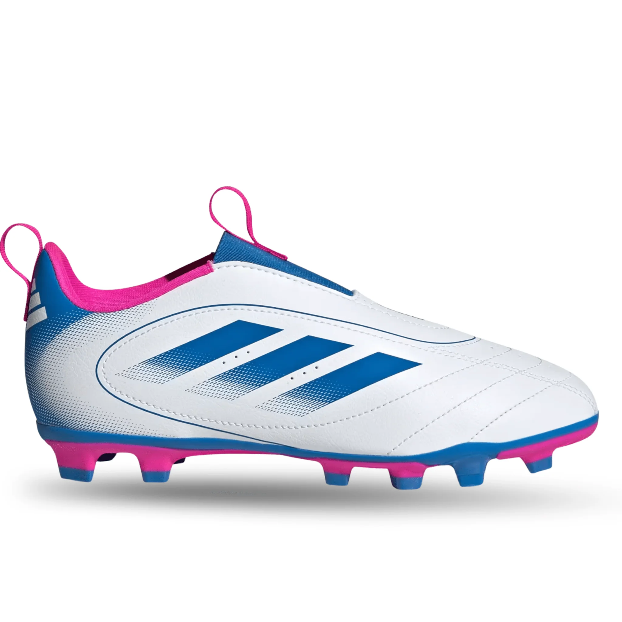 adidas Youth Jr. Goletto IX Laceless FG/MG Soccer Cleats (White/Bright Royal/Pink) - Image 2