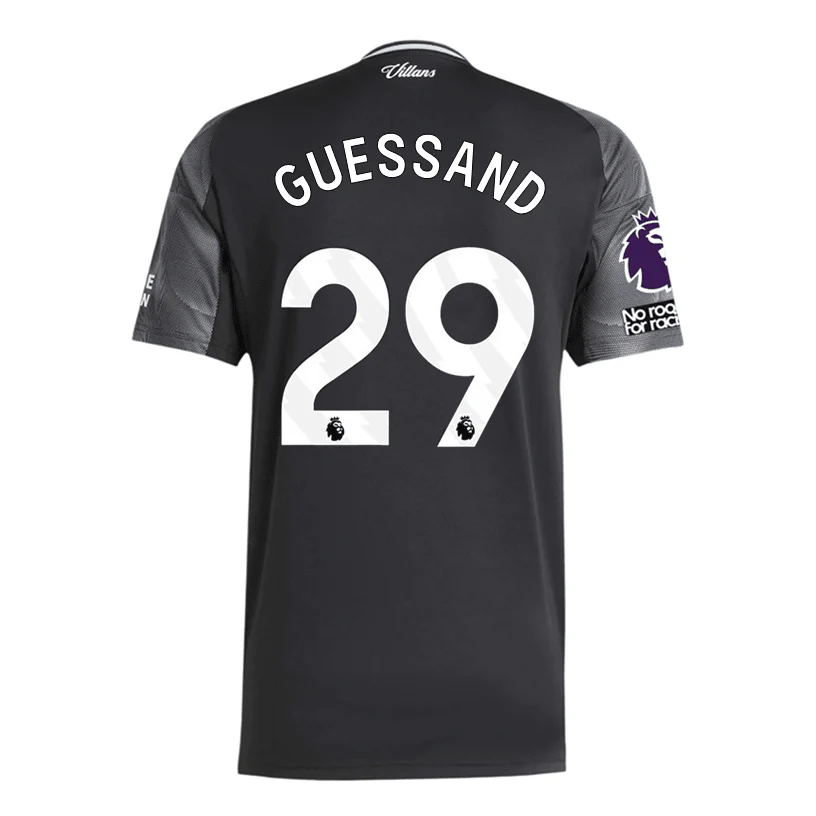 adidas Guessand Men's Aston Villa 25/26 Away Jersey w/ EPL + NRFR Patches (Black/Global Blue)