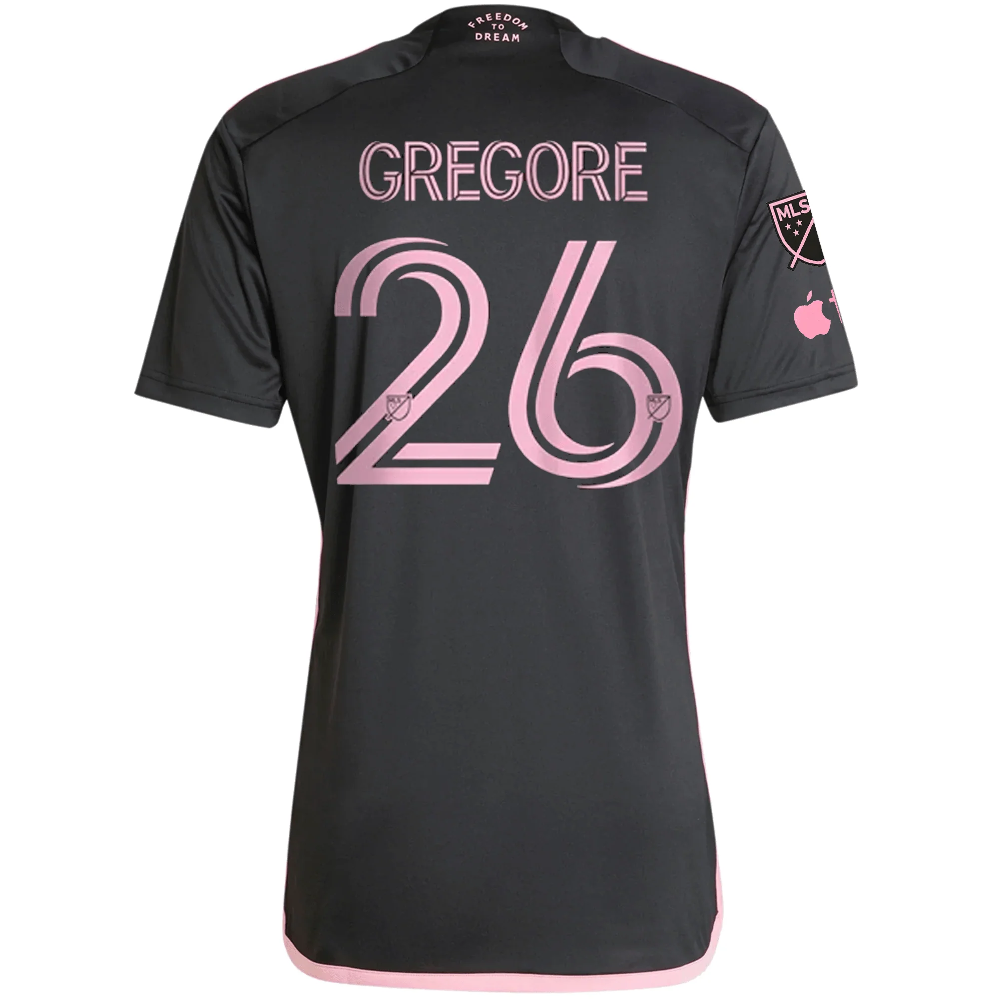 adidas Inter Miami Gregore Royal Caribbean Away Jersey w/ MLS + Apple TV Patches 23/24 (Black/Bliss Pink)