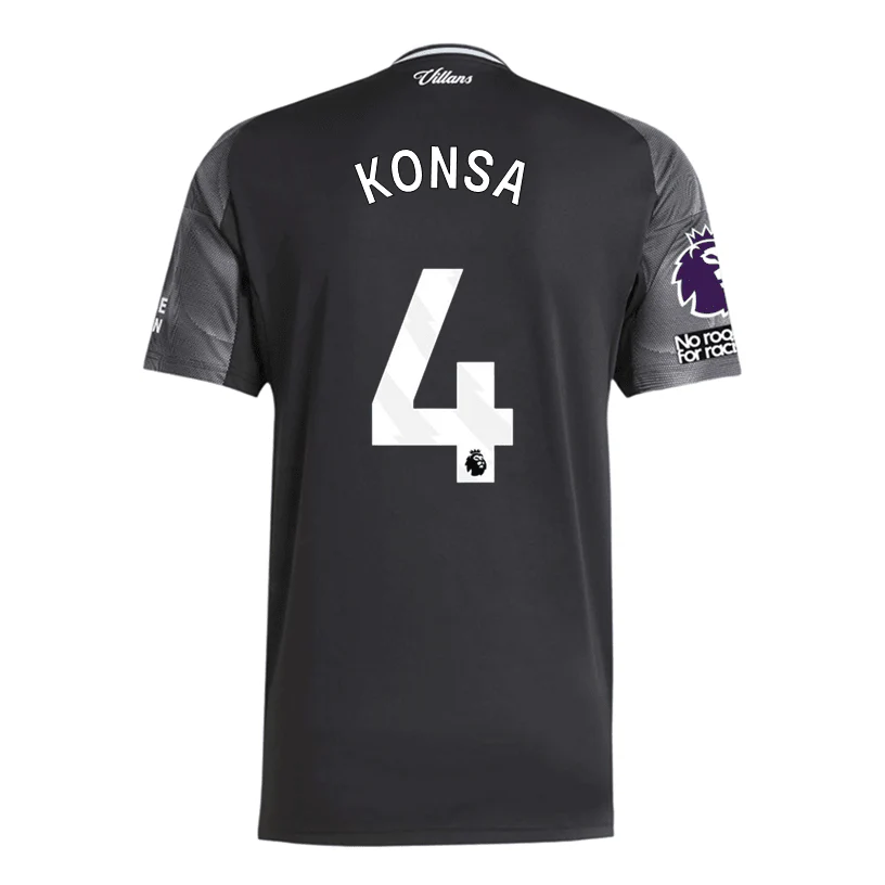 adidas Konsa Men's Aston Villa 25/26 Away Jersey w/ EPL + NRFR Patches (Black/Global Blue)