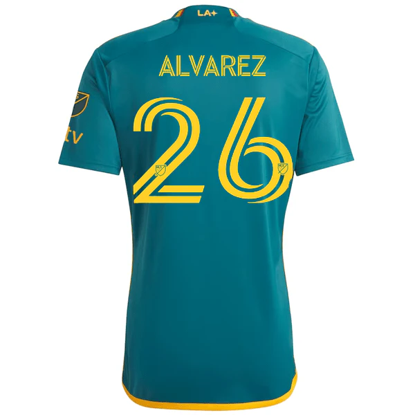 adidas LA Galaxy Alvarez Away Jersey w/ MLS + Apple TV Patches 23/24 (Green/Yellow)