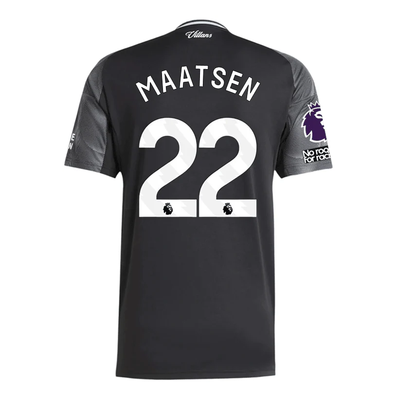 adidas Maatsen Men's Aston Villa 25/26 Away Jersey w/ EPL + NRFR Patches (Black/Global Blue)
