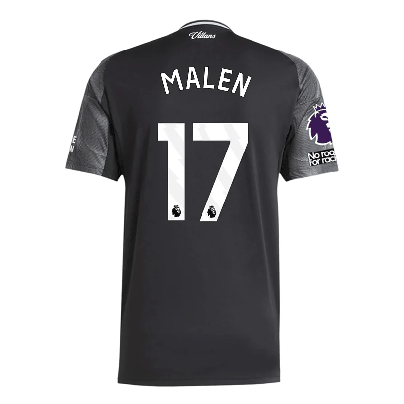 adidas Malen Men's Aston Villa 25/26 Away Jersey w/ EPL + NRFR Patches (Black/Global Blue)