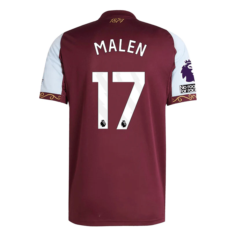adidas Malen Men's Aston Villa Home Jersey 25/26 w/ NRFR + EPL Patches (Maroon/Blue)