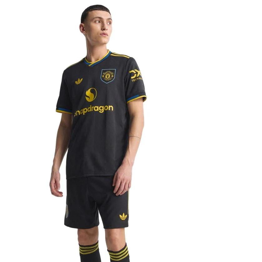 adidas Amad Men's Manchester United Authentic Third Jersey 25/26 w/ NRFR + EPL Patches (Black) - Image 5