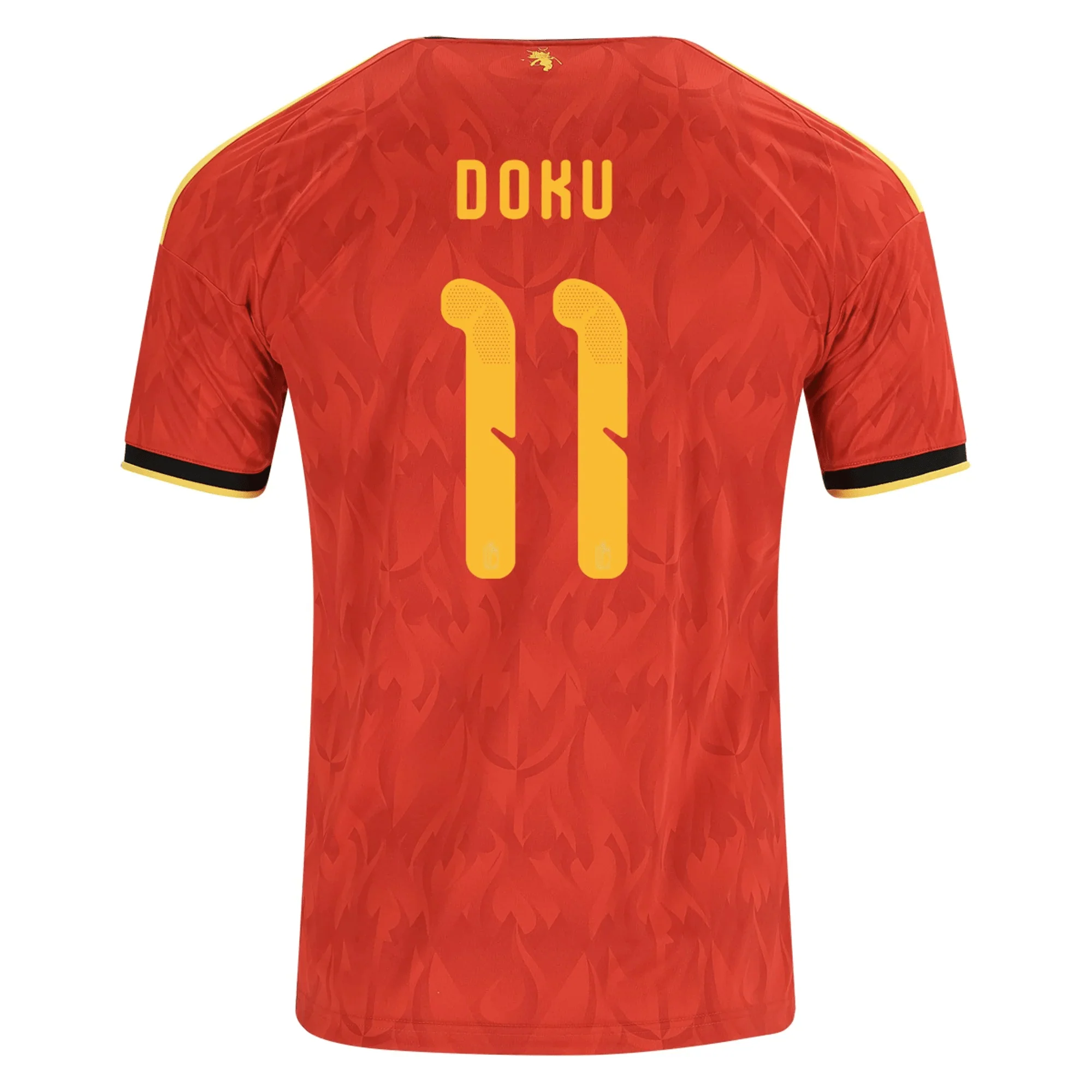 adidas Men's Belgium Jérémy Doku Home Jersey 2026 (Red/Bold Gold)