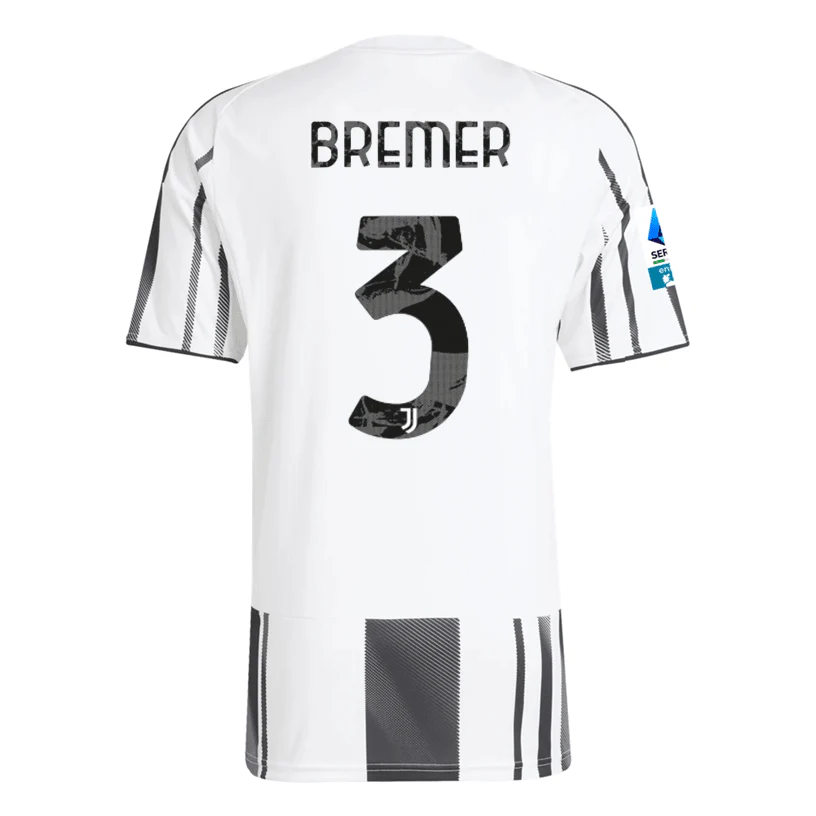 adidas Men's Juventus Bremer Home Jersey w/ Serie A Patch 25/26 (White/Black/Pink)