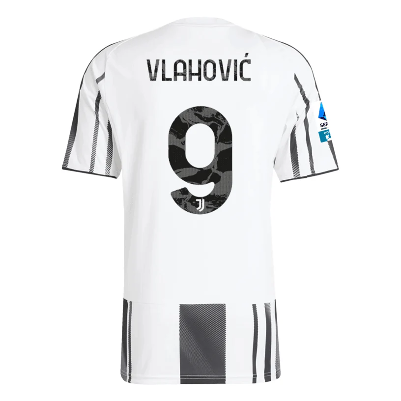 adidas Men's Juventus Vlahovic Home Jersey w/ Serie A Patch 25/26 (White/Black/Pink)