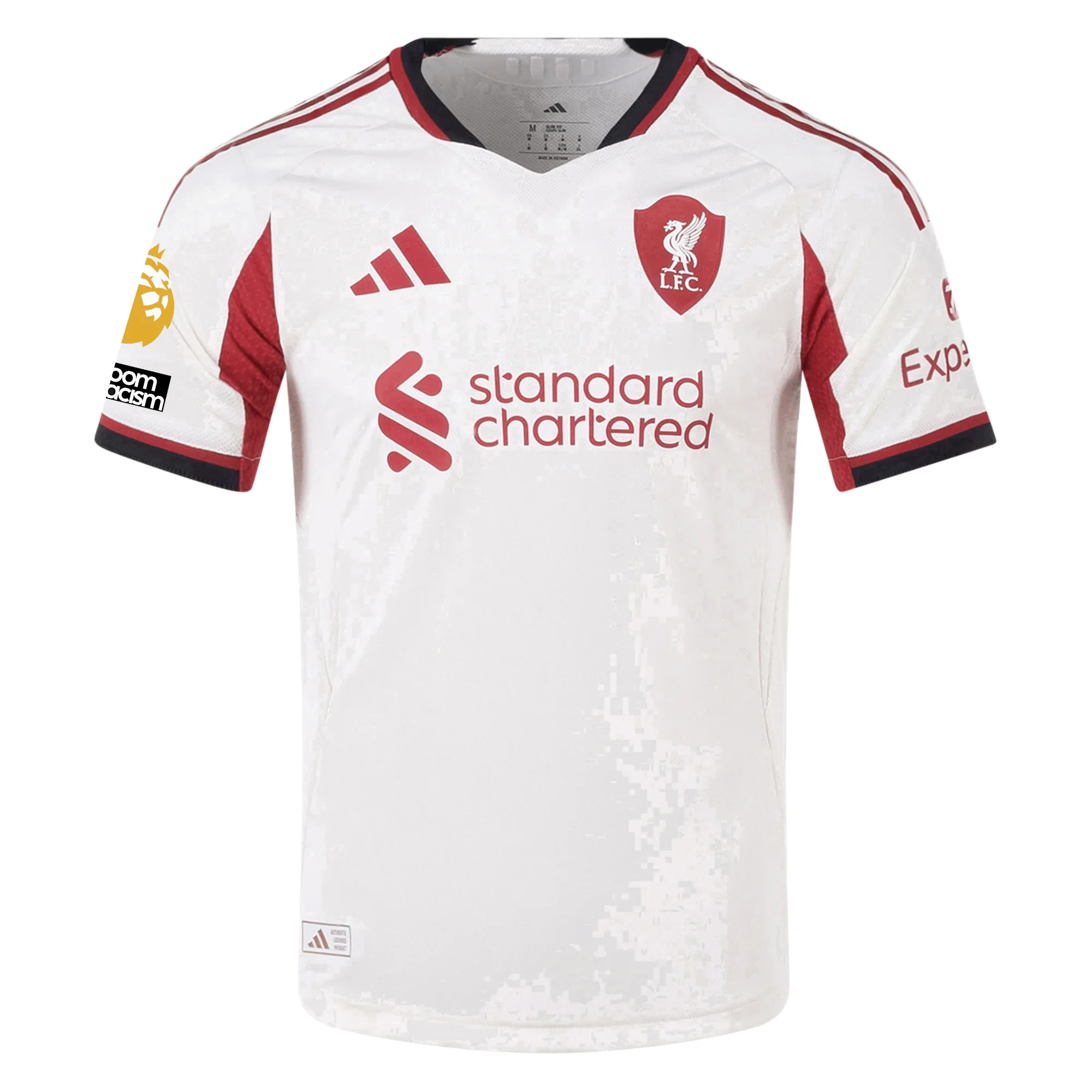 adidas Men's Liverpool Authentic Away Jersey w/ EPL + No Room For Racism Patches 25/26 (Wonder White)