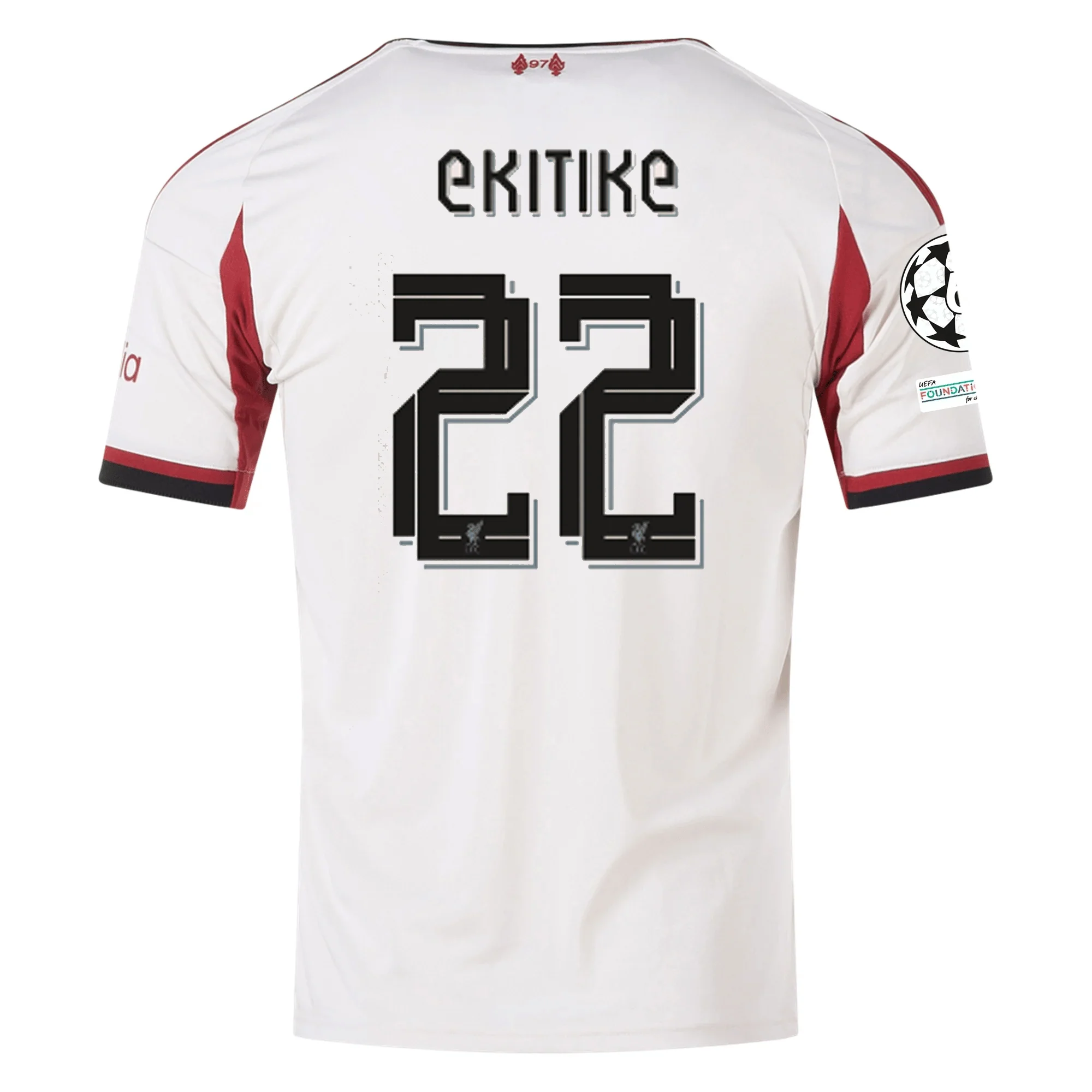 adidas Men's Liverpool Hugo Ekitike Away Jersey w/ Champions League Patches 25/26 (Wonder White)