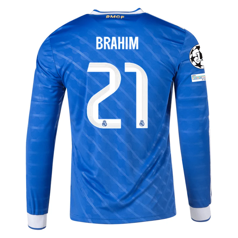 adidas Men's Real Madrid Brahim Long Sleeve Third Jersey w/ Champions League Patches 25/26 (Blue/White)