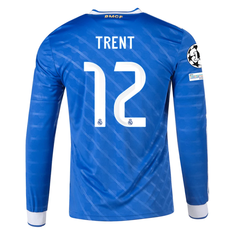 adidas Men's Real Madrid Trent Long Sleeve Third Jersey w/ Champions League Patches 25/26 (Blue/White)