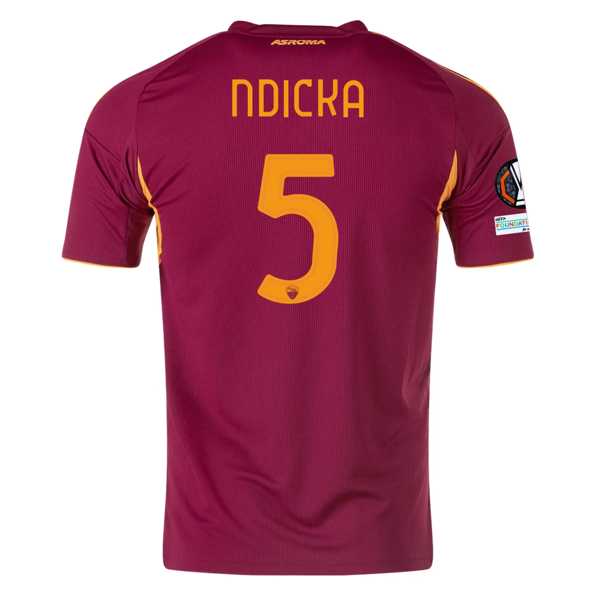 adidas Men's Roma Evan Ndicka Home Jersey w/ Europa League Patches 25/26 (Burgundy)
