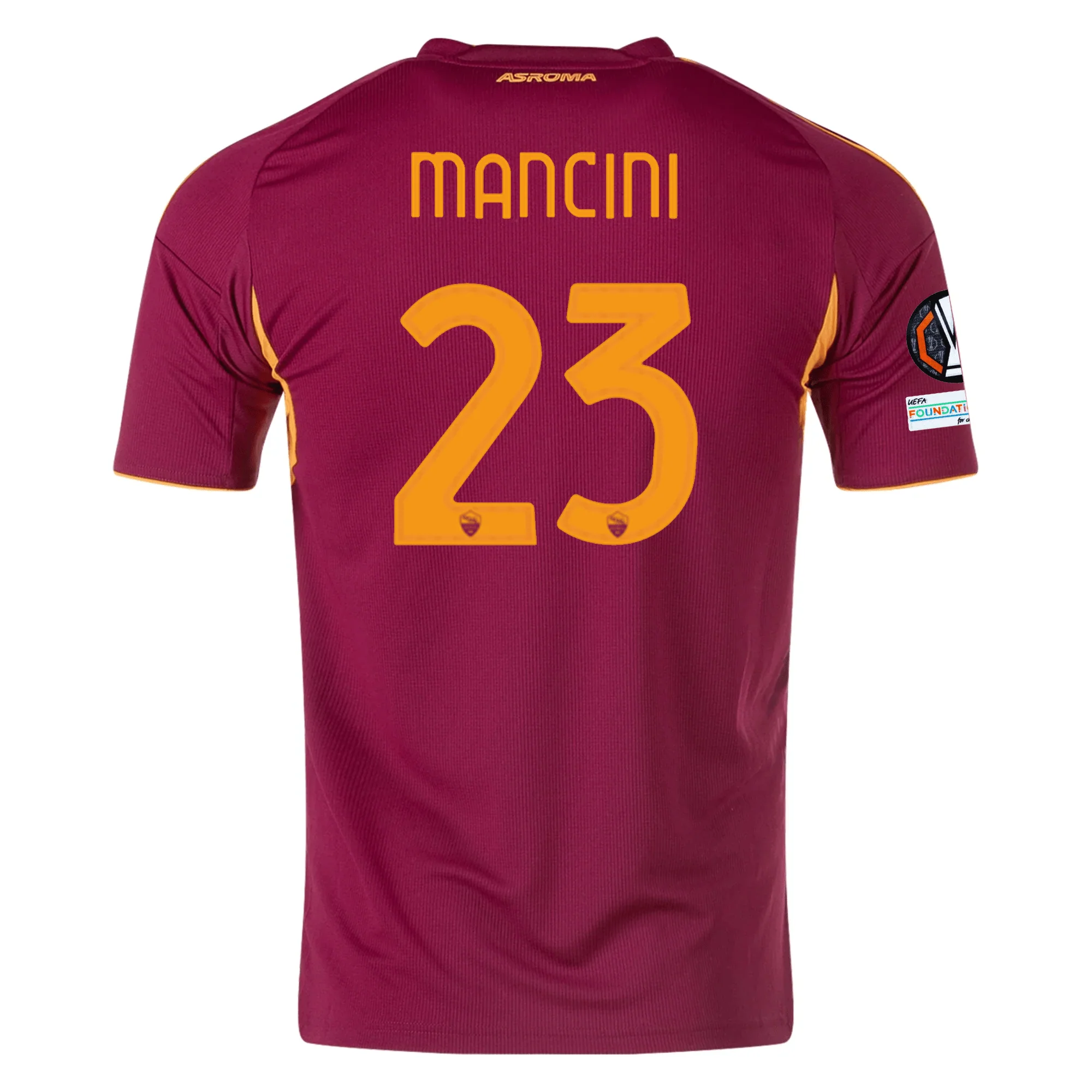 adidas Men's Roma Gianluca Mancini Home Jersey w/ Europa League Patches 25/26 (Burgundy)