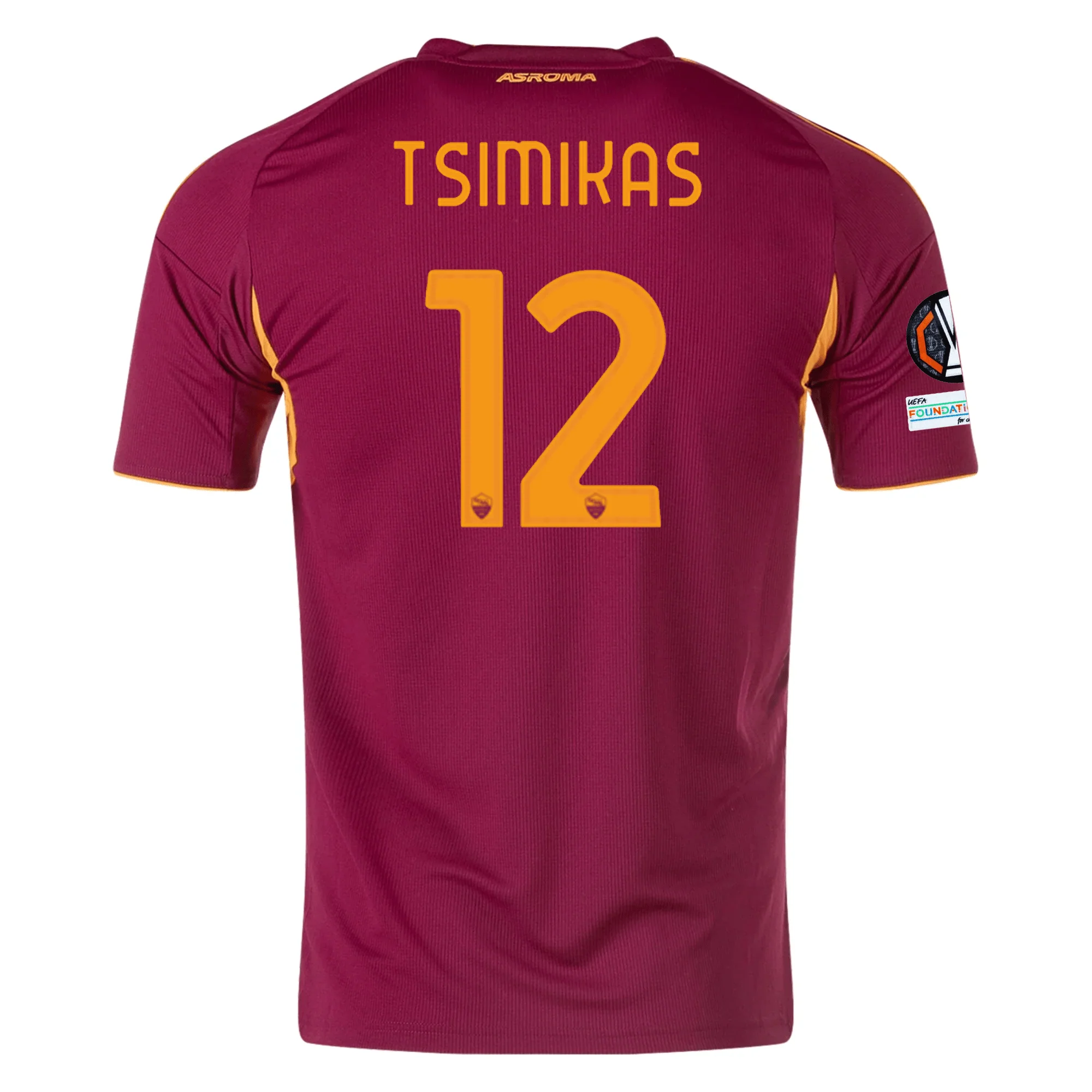 adidas Men's Roma Konstantinos Tsimikas Home Jersey w/ Europa League Patches 25/26 (Burgundy)