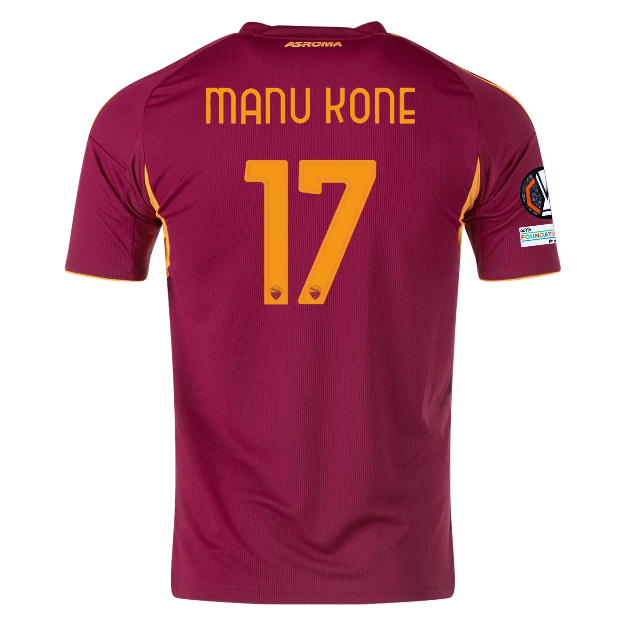 adidas Men's Roma Manu Kone Home Jersey w/ Europa League Patches 25/26 (Burgundy)
