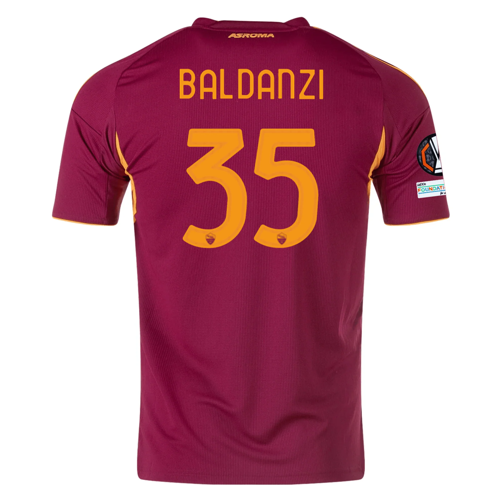 adidas Men's Roma Tommaso Baldanzi Home Jersey w/ Europa League Patches 25/26 (Burgundy)