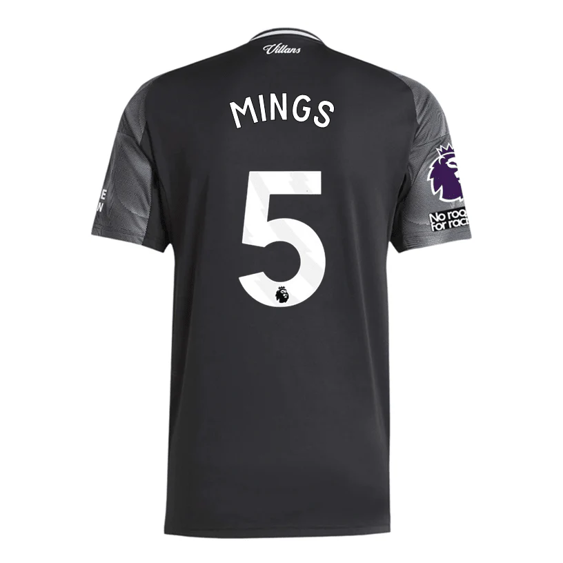 adidas Mings Men's Aston Villa 25/26 Away Jersey w/ EPL + NRFR Patches (Black/Global Blue)