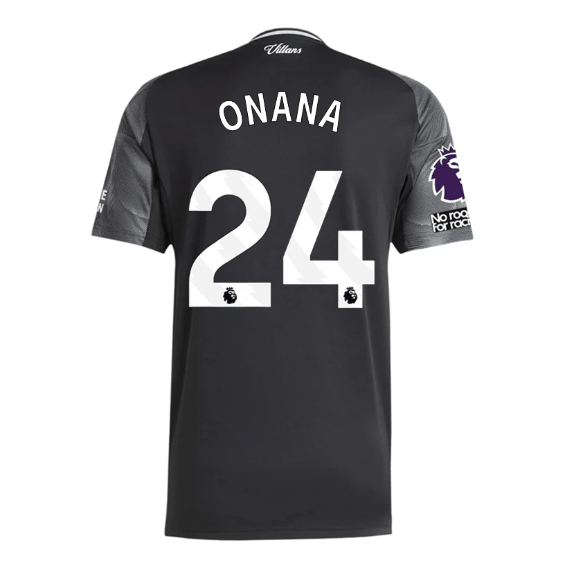adidas Onana Men's Aston Villa 25/26 Away Jersey w/ EPL + NRFR Patches (Black/Global Blue)