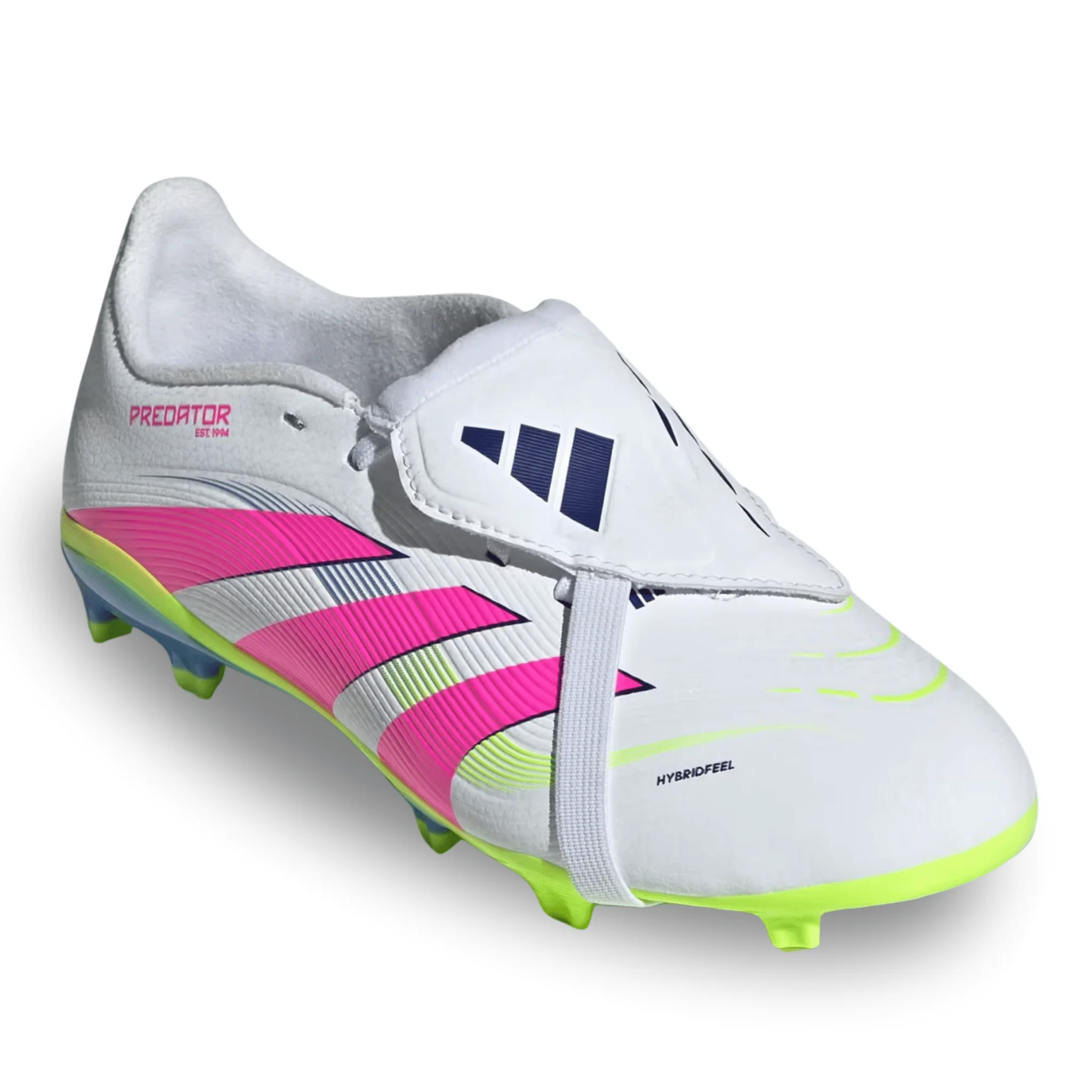 adidas Jr. Youth Predator League Fold Tongue FT FG Soccer Cleats (White/Lucid Lemon/Lucid Pink) - Image 3