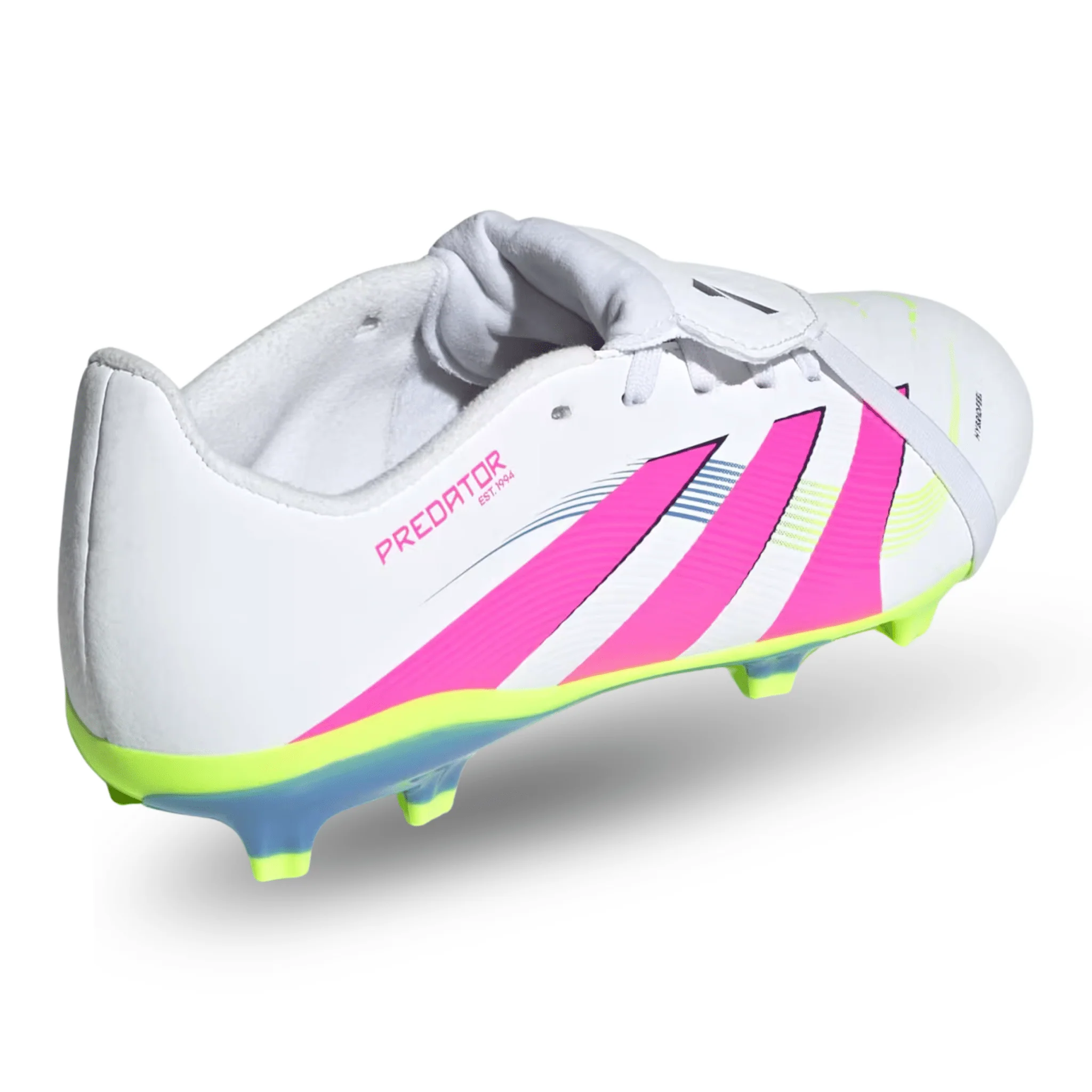 adidas Jr. Youth Predator League Fold Tongue FT FG Soccer Cleats (White/Lucid Lemon/Lucid Pink) - Image 4