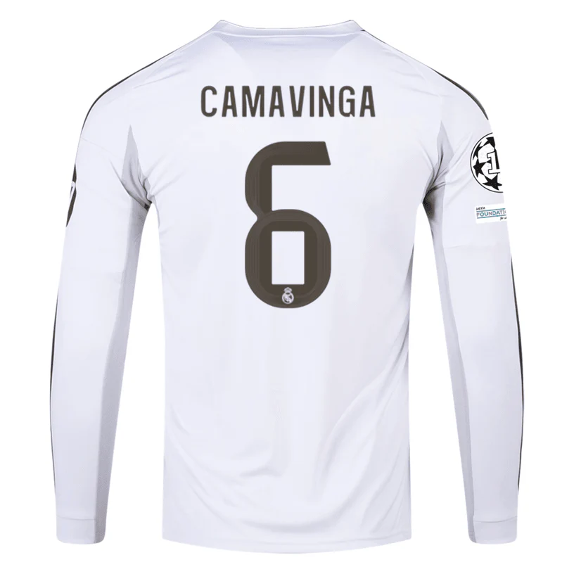 adidas Real Madrid Camavinga Long Sleeve Home Jersey w/ Intercontinental + Champions League Patches 25/26 (White)