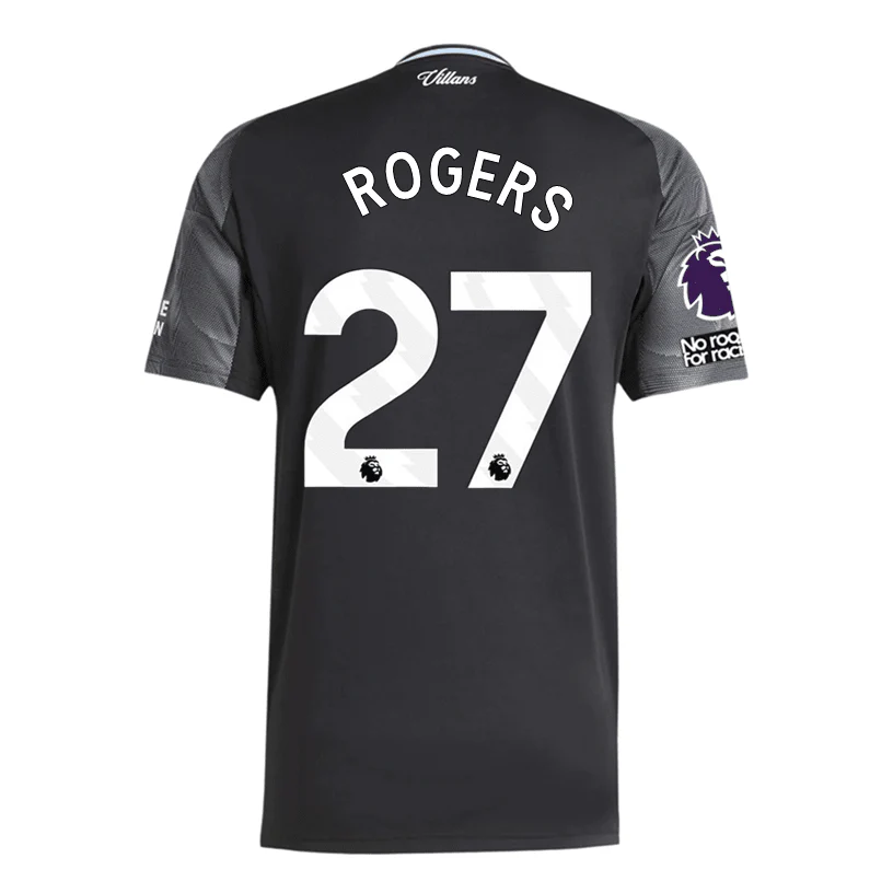 adidas Rogers Men's Aston Villa 25/26 Away Jersey w/ EPL + NRFR Patches (Black/Global Blue)