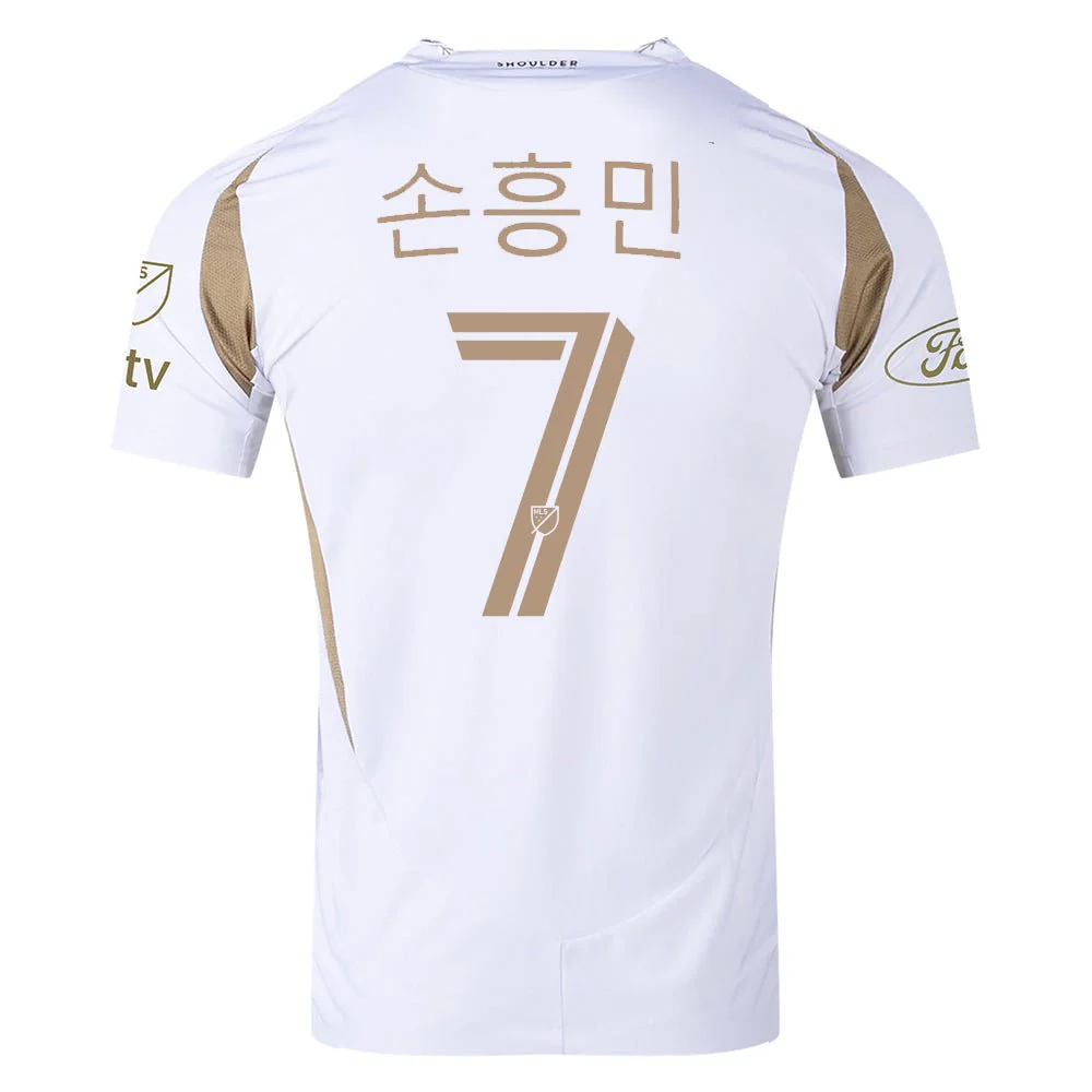 adidas Son Heung-min (Korean) LAFC Authentic Away Jersey w/ MLS + Apple + Ford Logo 25/26 (White/Gold)